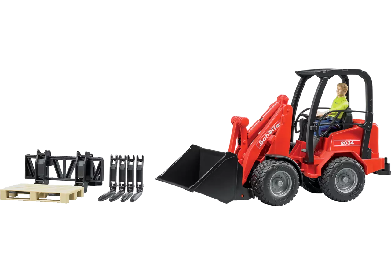 Bruder Schäffer 2034 Hoflader mit Zubehör Spielzeug im Maßstab 1:16
