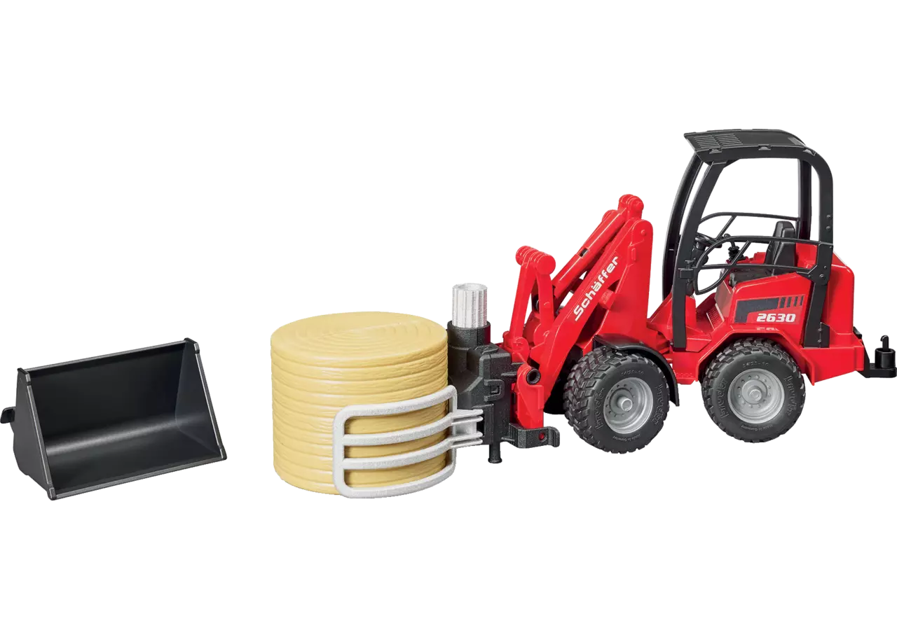 Bruder Schäffer 2034 Hoflader mit Ballengreifer und Schaufel Spielzeug im Maßstab 1:16
