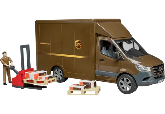 Bruder Mercedes Benz Sprinter UPS mit Fahrer und Zubehör Spielzeug im Maßstab 1:16
