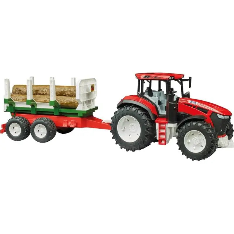 Bruder Traktor mit Frontlader und Holztransportanhänger im Maßstab 1:16