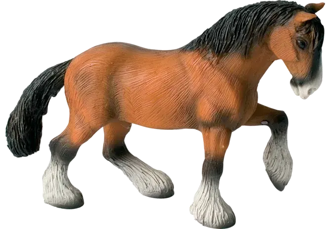 Bullyland Shire Wallach Pferd Figur in Braun, 16 cm, handbemalt mit Mähne und Beinfedern