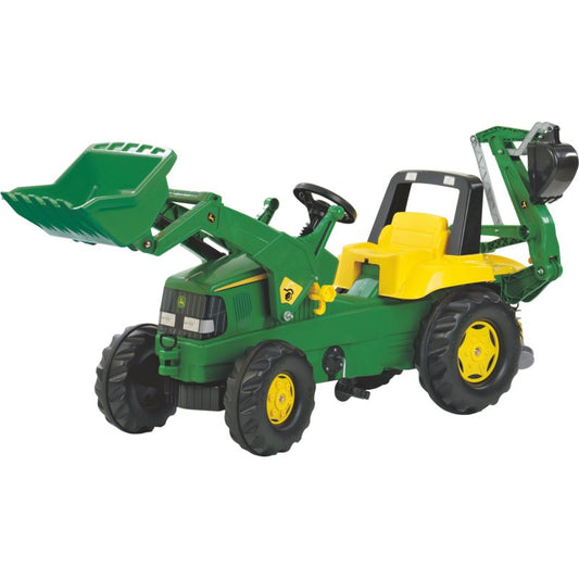 FarmTrac John Deere Bagger mit Lader – Spielzeug für Kinder ab 3 Jahren mit Flüsterreifen