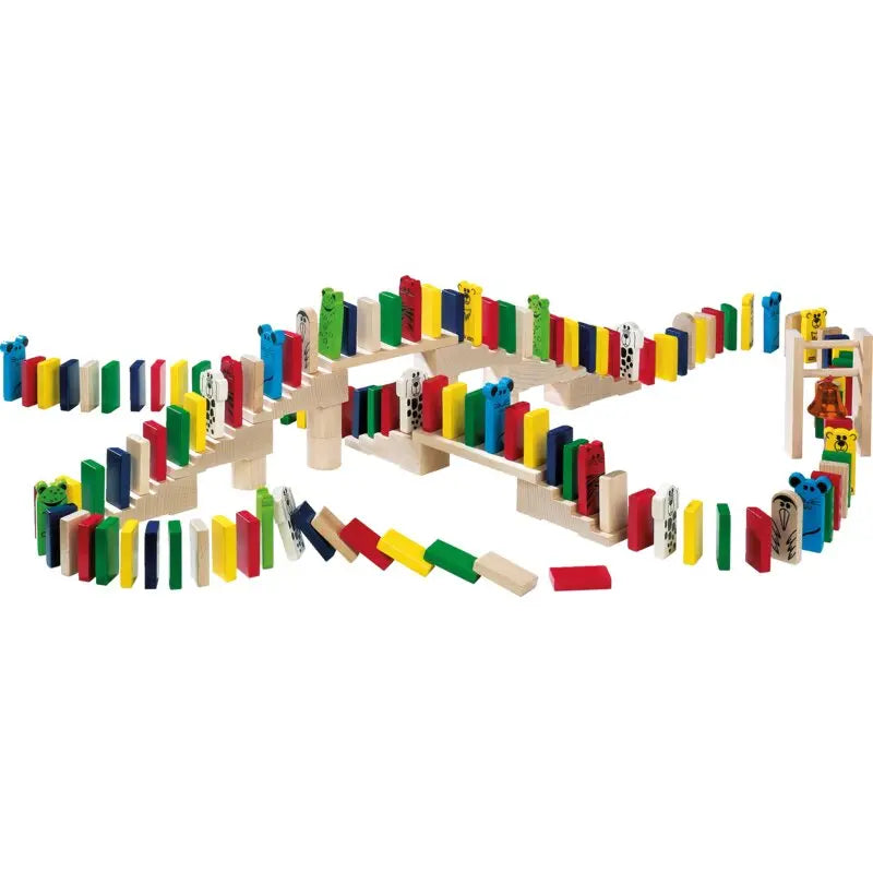 HABA Purzelklötze Domino Bauabenteuer – buntes Holzspielzeug mit Dominosteinen