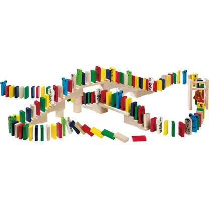 HABA Purzelklötze Domino Bauabenteuer – buntes Holzspielzeug mit Dominosteinen