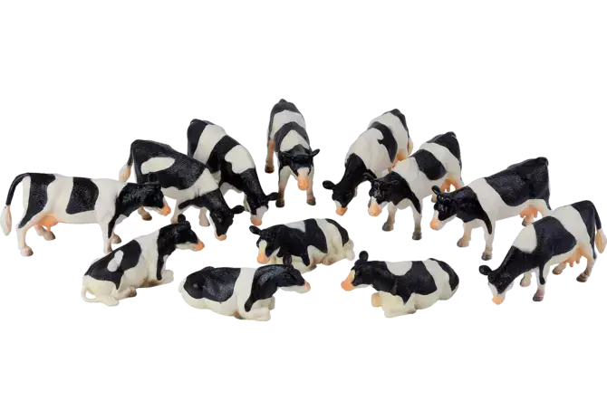 Bullyland Kuh-Figurenset Schwarz Weiß 1:32 – 12 Kuhfiguren für den Modellbauernhof