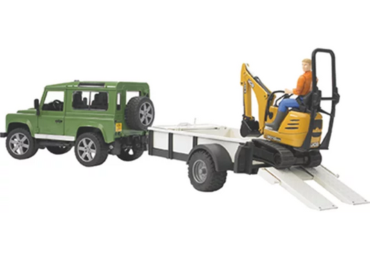 Bruder Land Rover Defender mit Anhänger und JCB Mikrobagger Spielzeug im Maßstab 1:16
