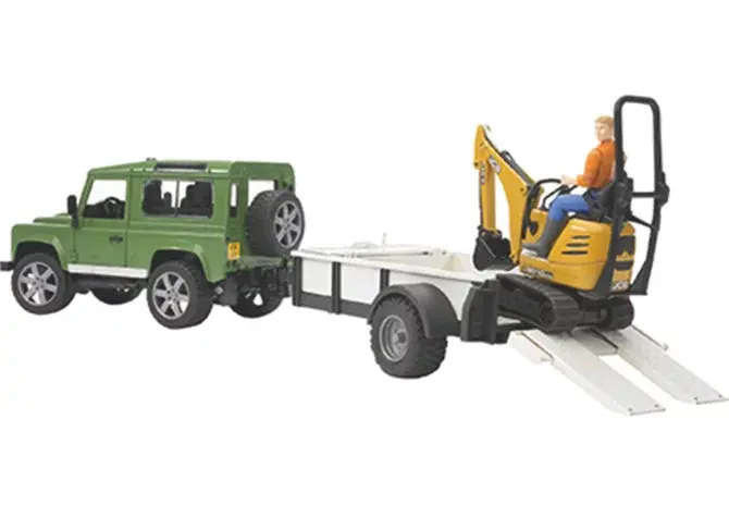 Bruder Land Rover Defender JCB Mikrobagger 02593 Set mit Anhänger im Maßstab 1:16