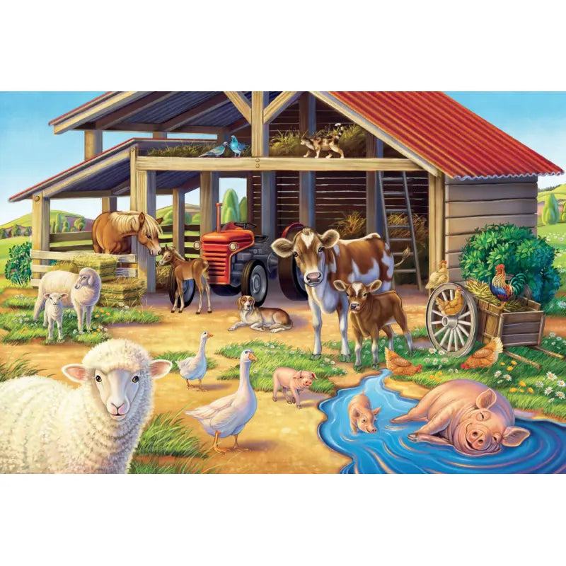 Kind legt das Schmidt Spiele Kinderpuzzle Alle meine Lieblingstiere auf dem Tisch