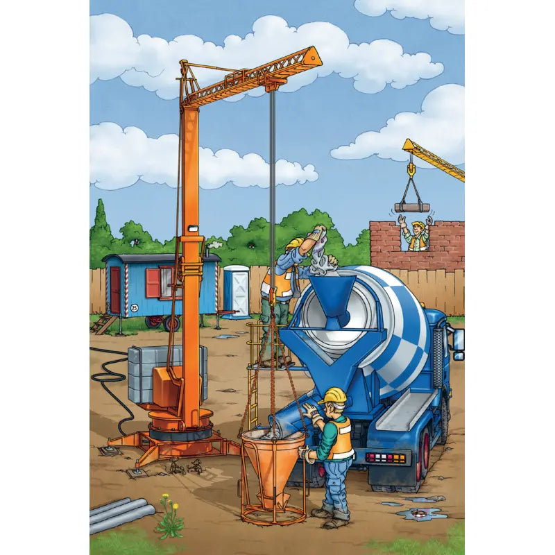 Kind legt das Schmidt Spiele Puzzle Auf der Baustelle zusammen