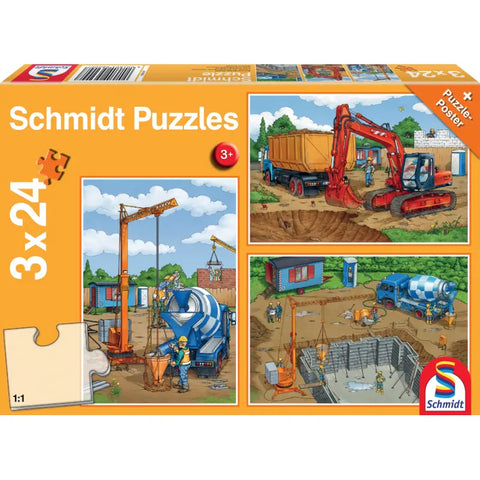 Schmidt Spiele Puzzle Auf der Baustelle – Kinderpuzzle mit Baggern und Kränen