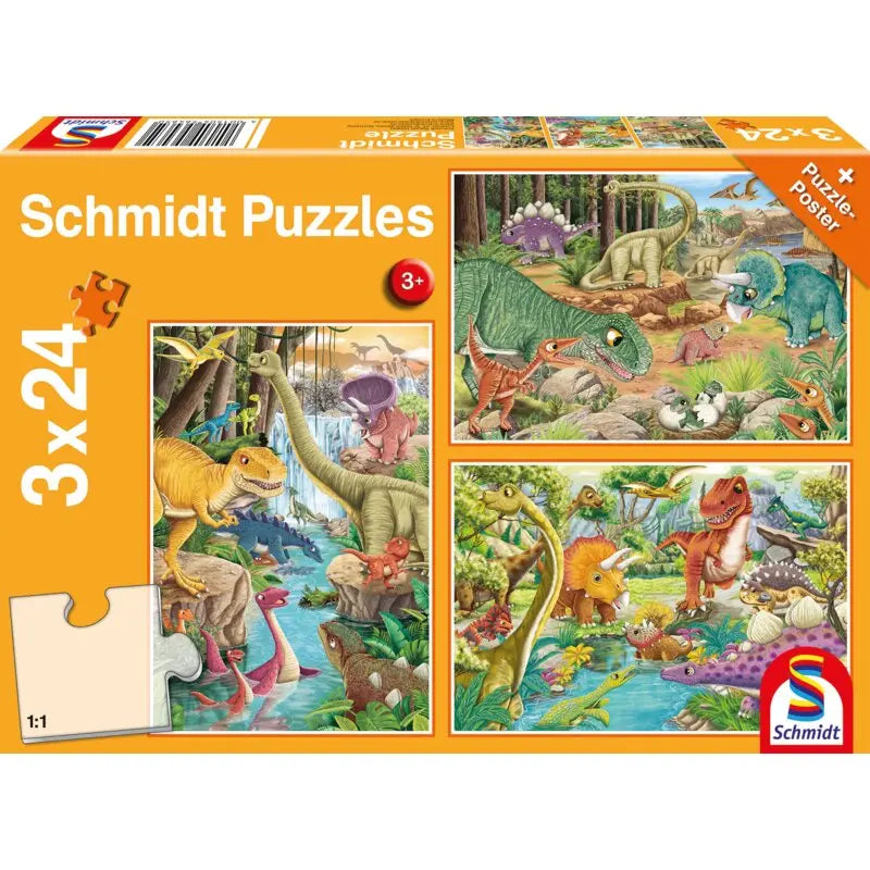 Schmidt Spiele Puzzle Spaß mit den Dinosauriern – Kinderpuzzle mit Urzeitlandschaft