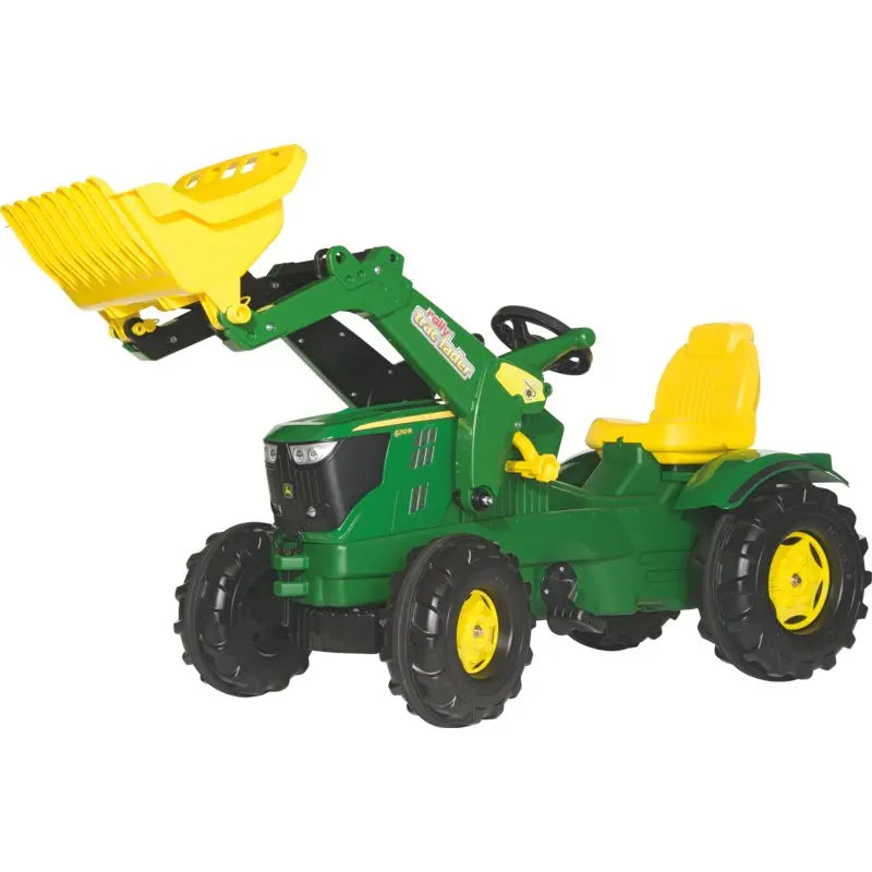 John Deere 6210R Kindertraktor mit Frontlader von rollytoys in Grün, Seitenansicht