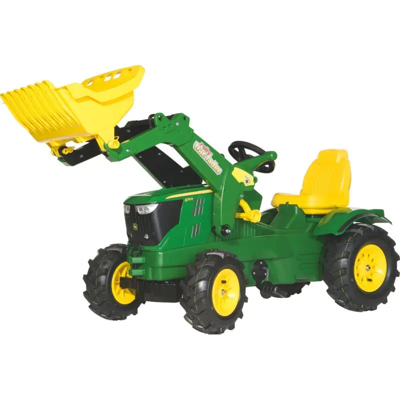 John Deere Kindertraktor 6210R mit Frontlader von rollytoys in Grün mit Luftreifen