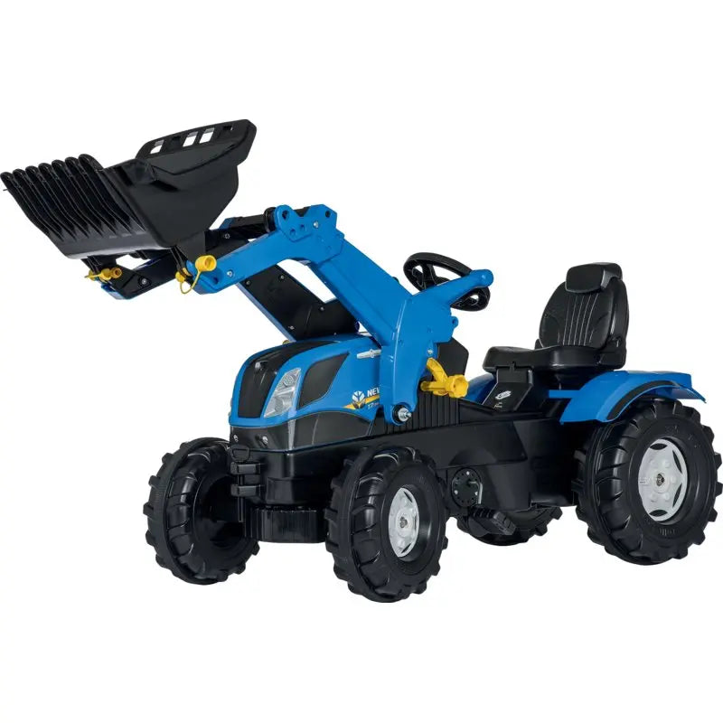 New Holland T7 Kindertraktor mit Frontlader in Blau von rollytoys, Seitenansicht