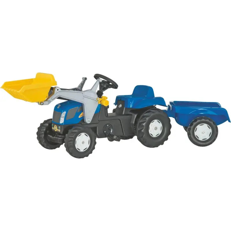 rollytoys rollyKid New Holland T7550 mit Lader und Anhänger – Tretfahrzeug für Kinder ab 2,5 Jahren rollytoys