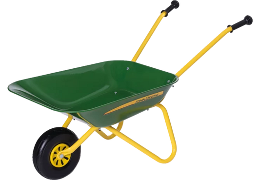 RollyToys Metallschubkarre John Deere für Kinder, robuste Metallschubkarre im grünen Traktor-Design
