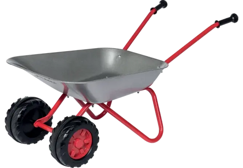 Schubkarre RollyToys Doppelrad 271849 – silberne Metallwanne mit Doppelvorderrad für Kinder