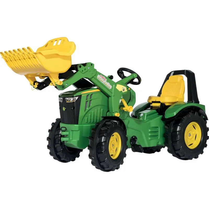 John Deere 8400R Kindertraktor mit Frontlader in Grün von rollytoys, Seitenansicht