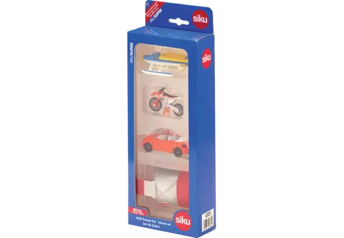 SIKU Freizeit Set 6325 im Maßstab 1:87 mit Fahrzeugen und Zubehör