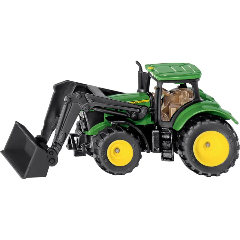 Siku John Deere Traktor mit Frontlader 1:87 – grüner Mini-Traktor seitlich
