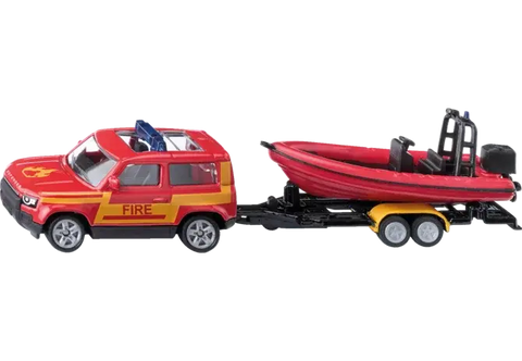 Siku Land Rover Feuerwehr mit Boot 1608 im Maßstab 1:87 mit Rettungsboot