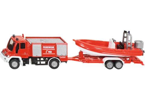 Siku Unimog Feuerwehr Rettungsboot 1636 im Maßstab 1:87 – Set mit Unimog und Boot