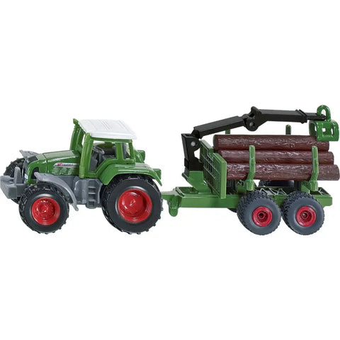 Siku Fendt Traktor mit Forstanhänger 1:87 mit Holzstamm-Nachbildungen seitlich