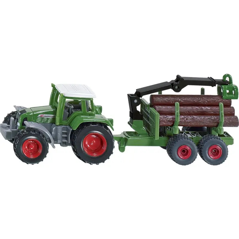 Siku Fendt Traktor mit Forstanhänger 1:87 mit Holzstamm-Nachbildungen seitlich