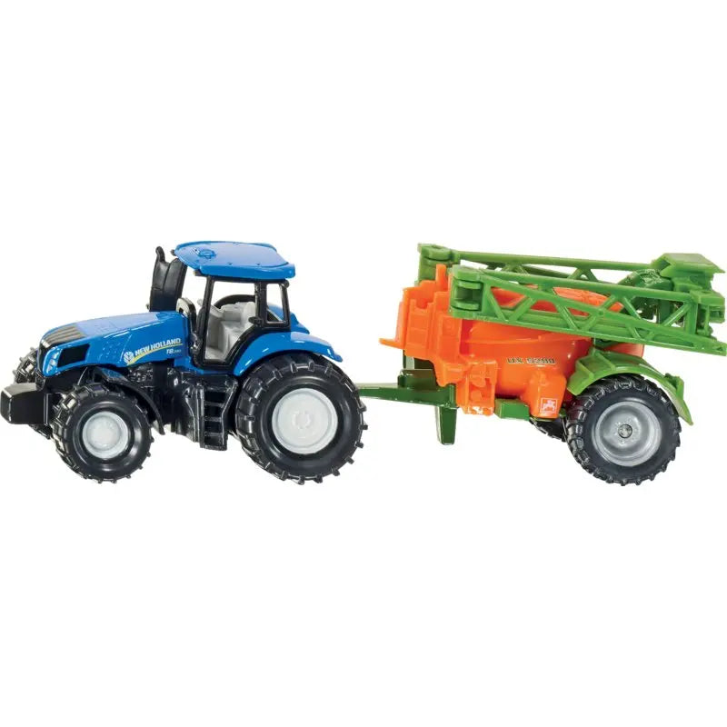 Siku New Holland mit Amazone Feldspritze 1:87 – ausklappbare Spritze, Metall-Kunststoff-Mix