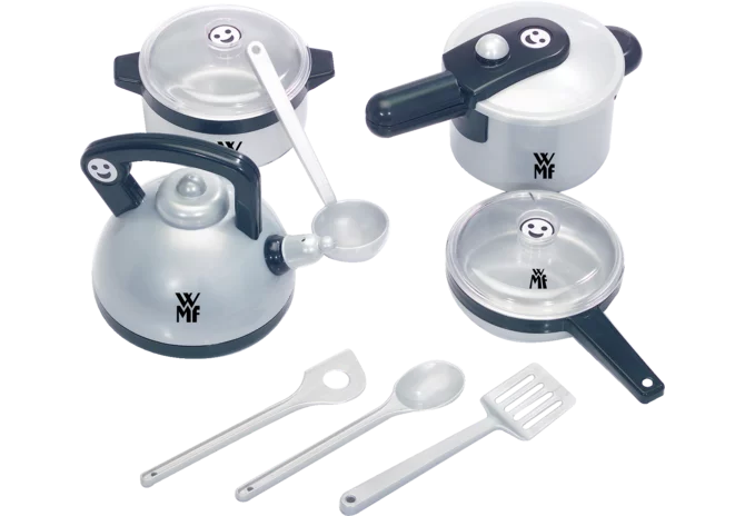 WMF Topf-Sortiment Spielzeug von klein mit Schnellkochtopf, Flötenkessel und Zubehör
